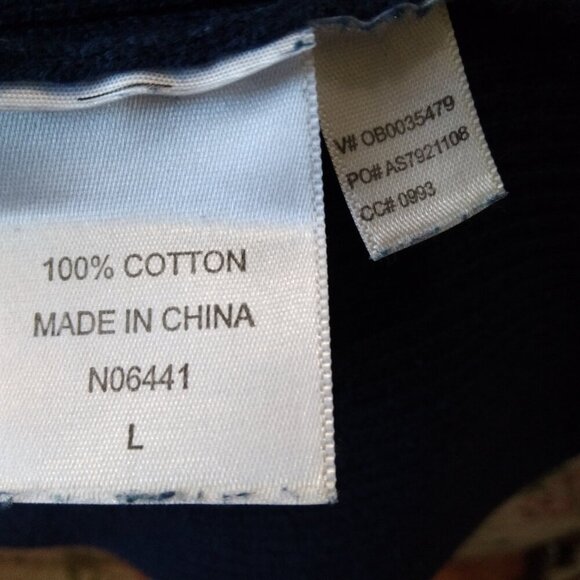 Appleseeds100%Cotton KellyGreen MockNeck White Stripes Navy Torso & Sleeves SzL - Picture 4 of 7